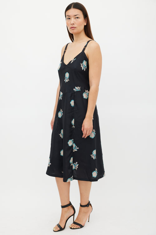 Horses Atelier Black 
Multicolour Silk Floral Slip Dress