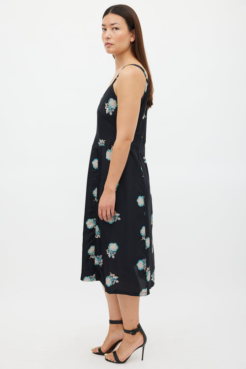 Horses Atelier Black 
Multicolour Silk Floral Slip Dress