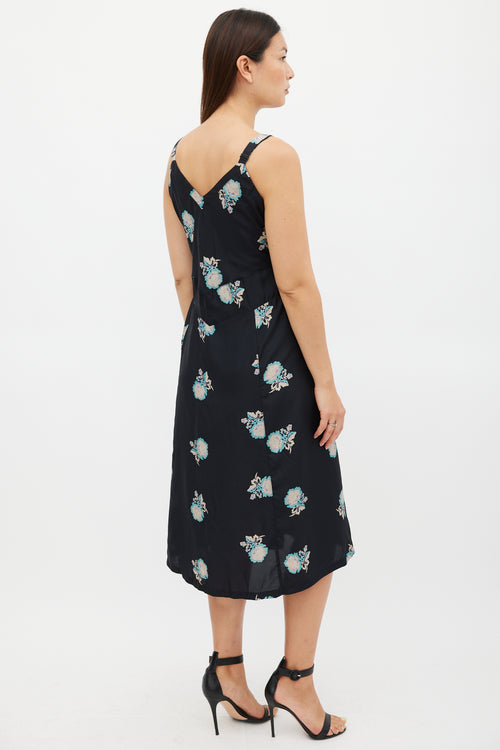 Horses Atelier Black 
Multicolour Silk Floral Slip Dress