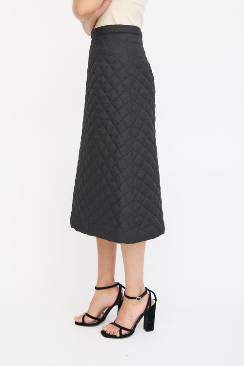 Horses Atelier Black Quilted A-Line Midi Skirt