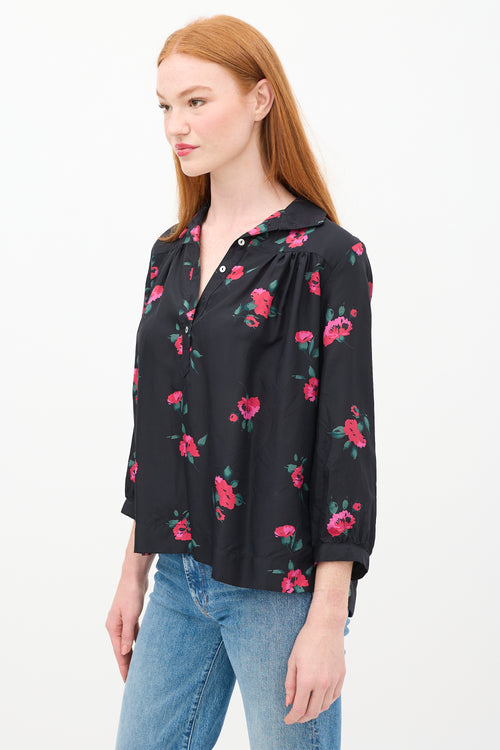 Horses Atelier Black 
Red Silk Floral Shirt