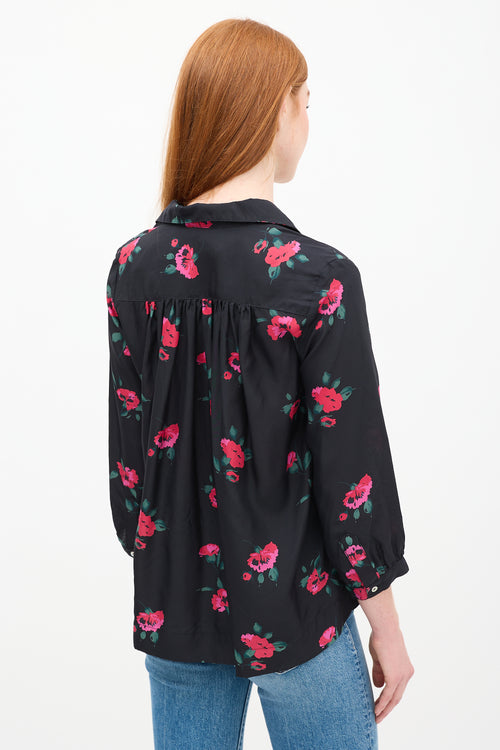 Horses Atelier Black 
Red Silk Floral Shirt