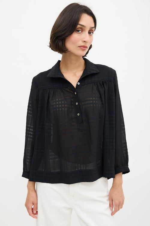 Horses Atelier Black Semi Sheer High Collar Blouse