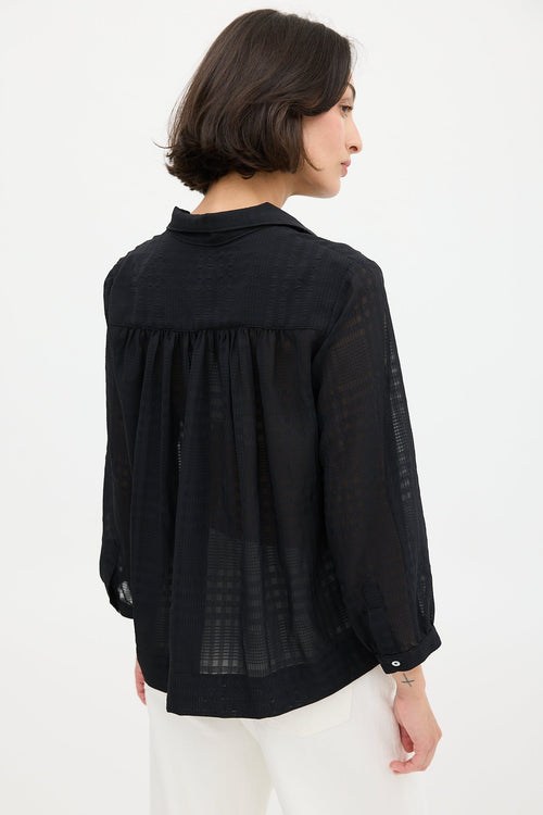 Horses Atelier Black Semi Sheer High Collar Blouse