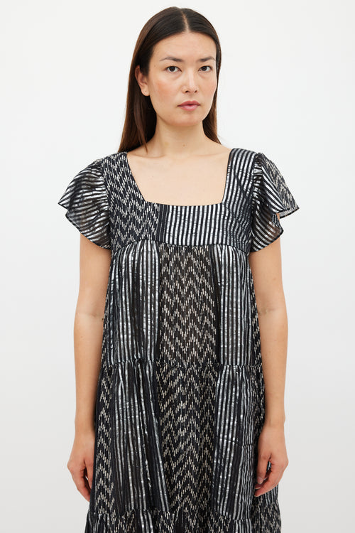 Horses Atelier Black 
Silver Striped Tier Midi Dress