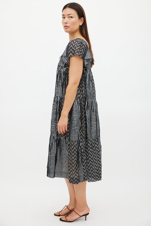 Horses Atelier Black 
Silver Striped Tier Midi Dress