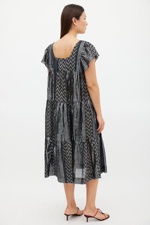 Horses Atelier Black 
Silver Striped Tier Midi Dress