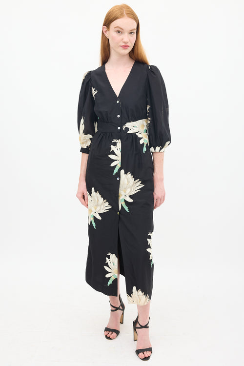 Horses Atelier Black 
Multicolour Silk 
Cotton Floral Paz Dress