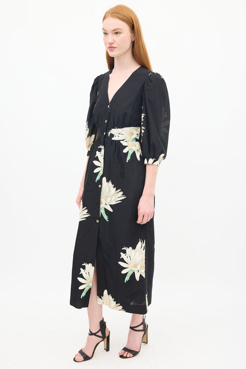 Horses Atelier Black 
Multicolour Silk 
Cotton Floral Paz Dress