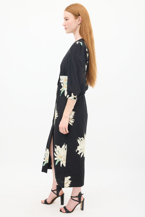 Horses Atelier Black 
Multicolour Silk 
Cotton Floral Paz Dress