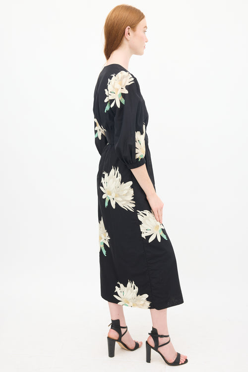 Horses Atelier Black 
Multicolour Silk 
Cotton Floral Paz Dress