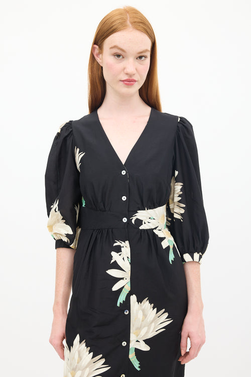 Horses Atelier Black 
Multicolour Silk 
Cotton Floral Paz Dress