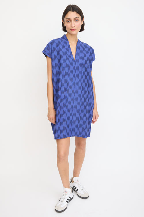 Horses Atelier Blue Cotton Smoking Printed Mini Dress