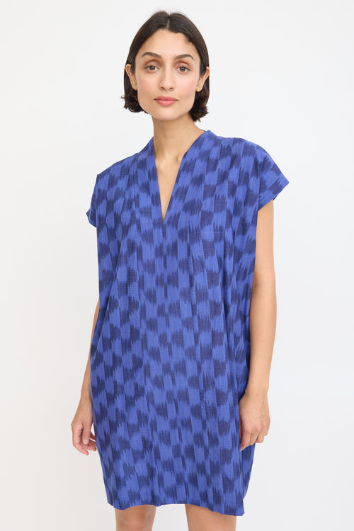 Horses Atelier Blue Cotton Smoking Printed Mini Dress