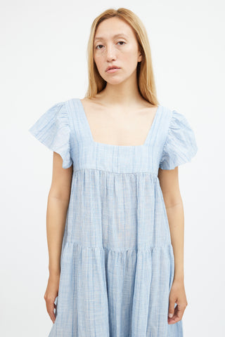 Horses Atelier Blue 
White Striped Cotton Tiered Dress