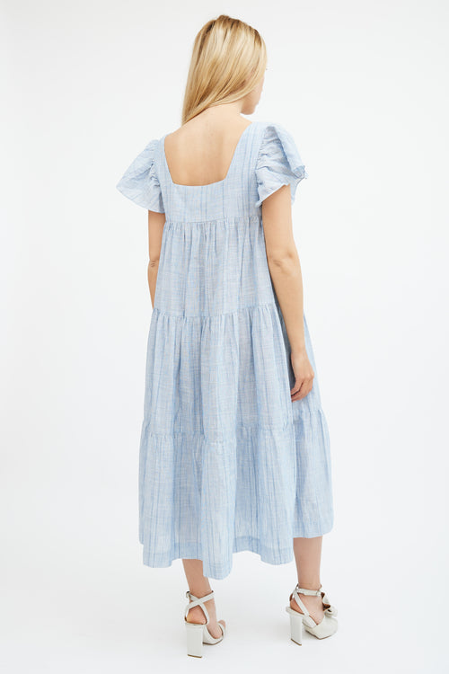 Horses Atelier Blue 
White Striped Cotton Tiered Dress