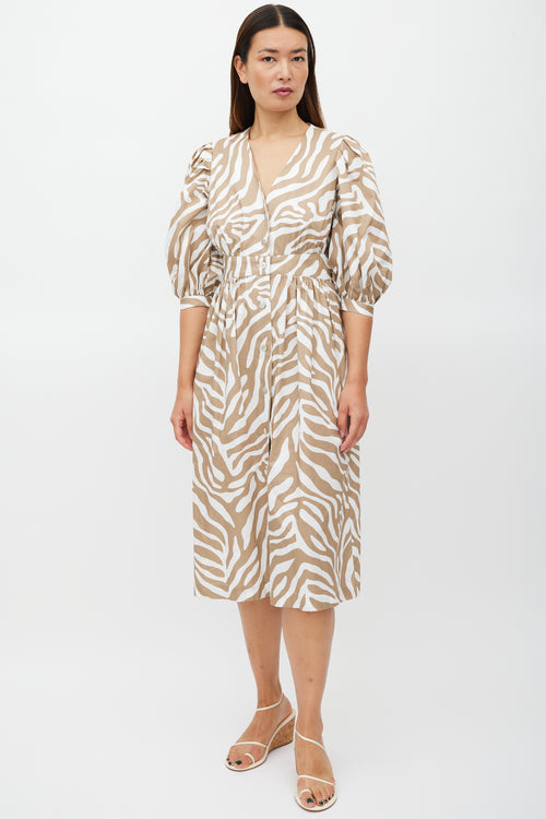 Horses Atelier Brown 
White Printed Button Up Dress