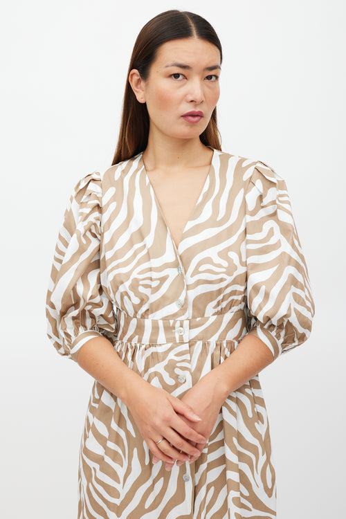 Horses Atelier Brown 
White Printed Button Up Dress