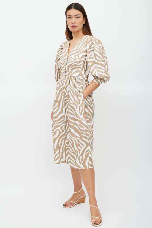 Horses Atelier Brown 
White Printed Button Up Dress