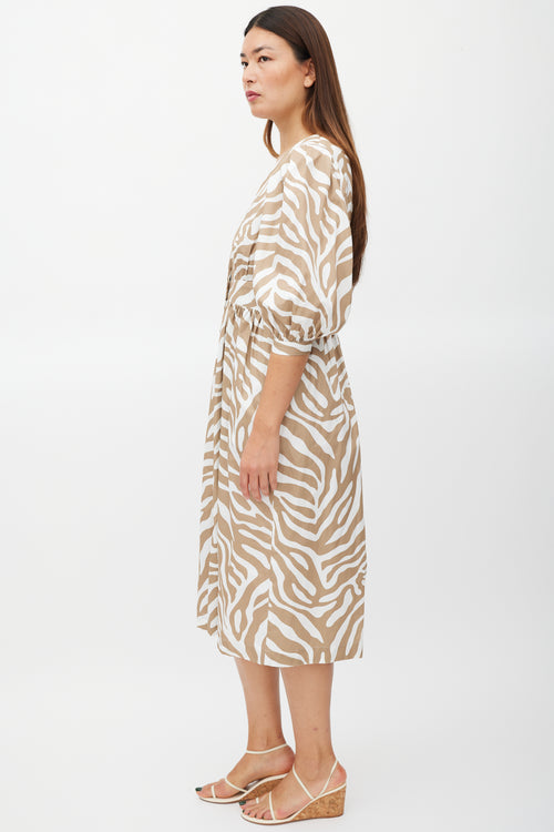 Horses Atelier Brown 
White Printed Button Up Dress