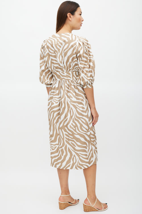 Horses Atelier Brown 
White Printed Button Up Dress