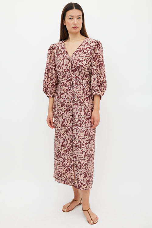 Horses Atelier Burgundy 
Pink Silk Floral Paz Dress