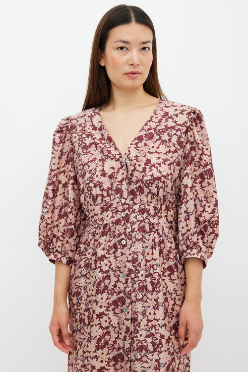 Horses Atelier Burgundy 
Pink Silk Floral Paz Dress