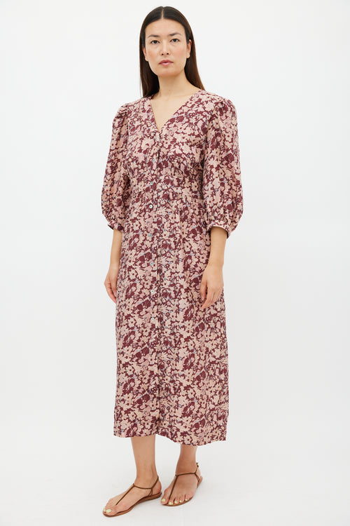 Horses Atelier Burgundy 
Pink Silk Floral Paz Dress