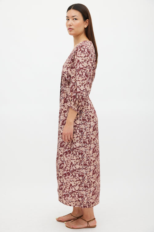 Horses Atelier Burgundy 
Pink Silk Floral Paz Dress