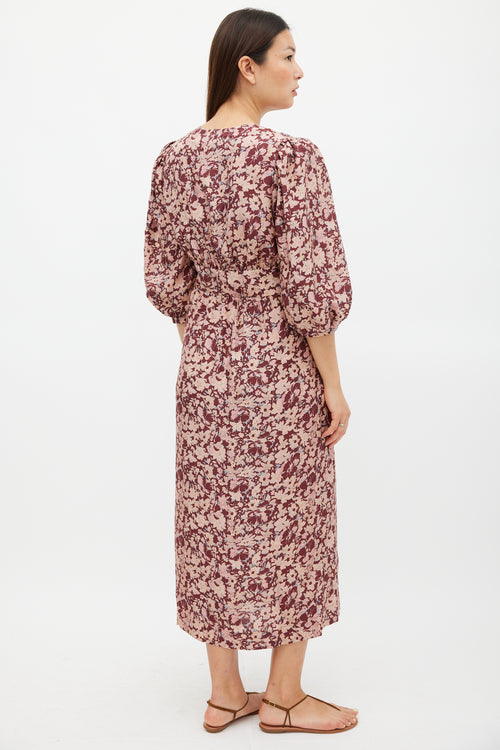 Horses Atelier Burgundy 
Pink Silk Floral Paz Dress