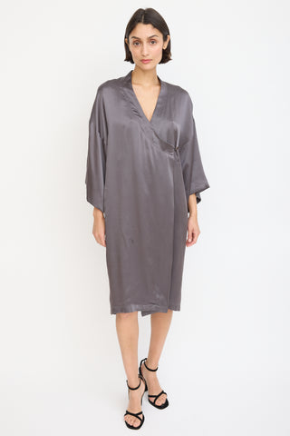 Horses Atelier Dark Grey Satin Wrap Dress