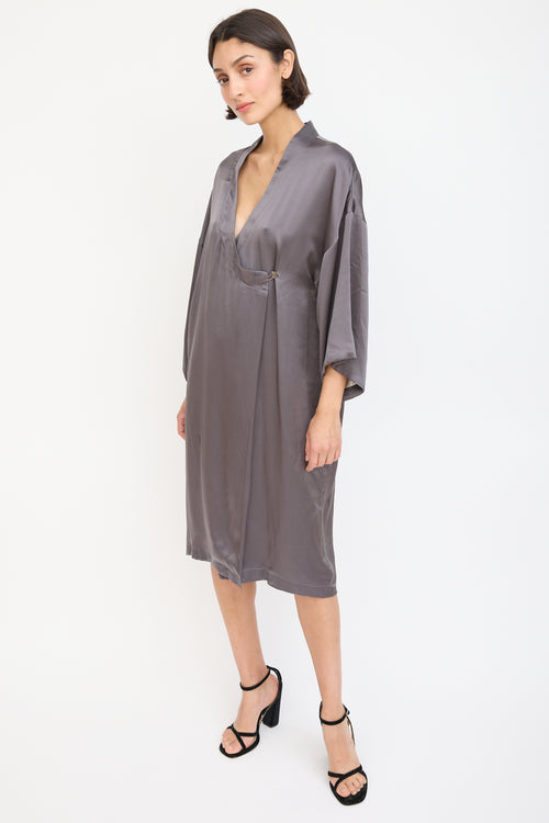 Horses Atelier Dark Grey Satin Wrap Dress