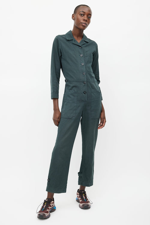 Horses Atelier Dark Green Linen Button Jumpsuit