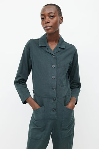 Horses Atelier Dark Green Linen Button Jumpsuit