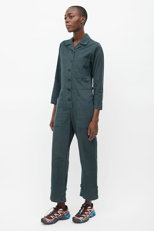 Horses Atelier Dark Green Linen Button Jumpsuit