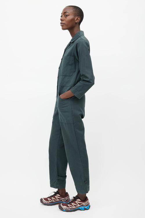 Horses Atelier Dark Green Linen Button Jumpsuit