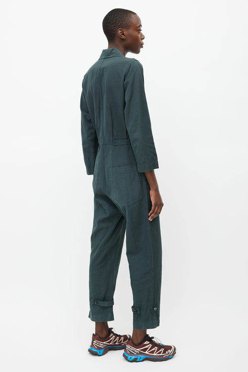 Horses Atelier Dark Green Linen Button Jumpsuit