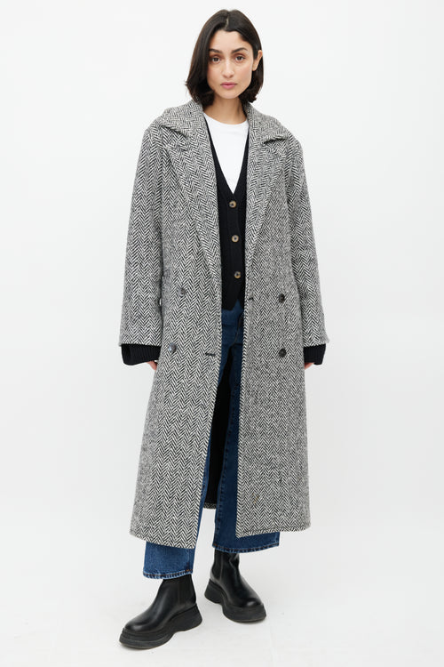 Horses Atelier White 
Black Wool Herringbone Coat