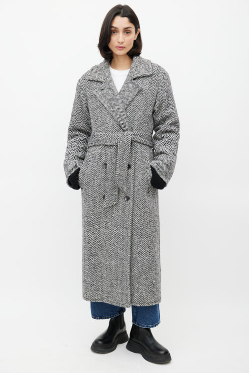 Horses Atelier White 
Black Wool Herringbone Coat