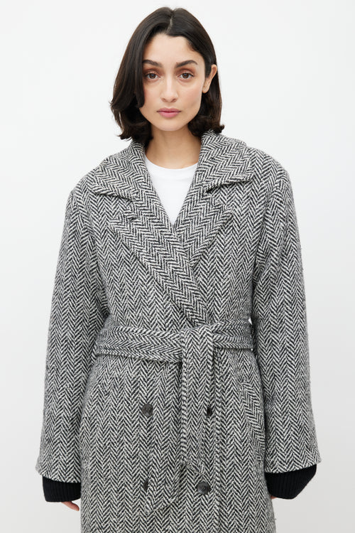 Horses Atelier White 
Black Wool Herringbone Coat