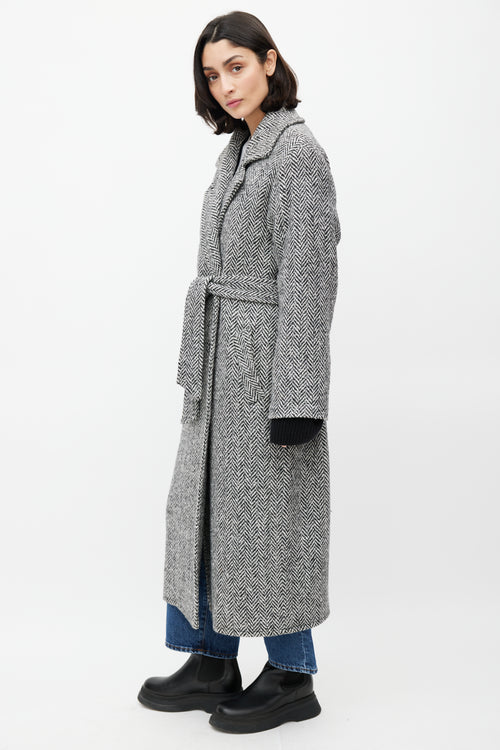 Horses Atelier White 
Black Wool Herringbone Coat