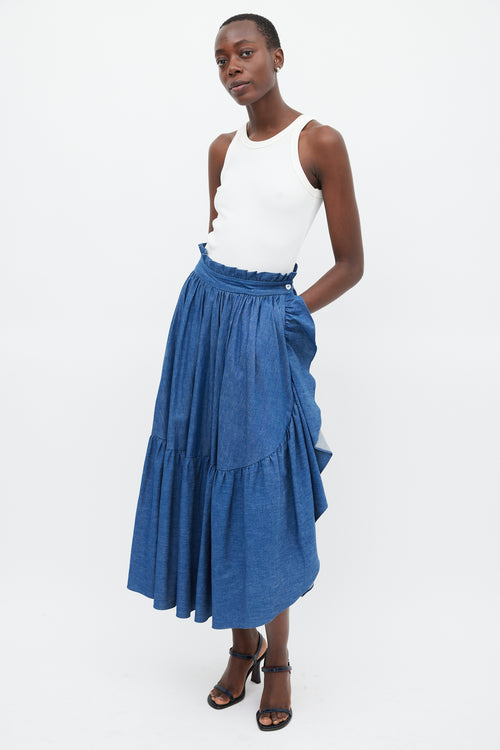 Horses Atelier Medium Wash Ruffled Denim Skirt