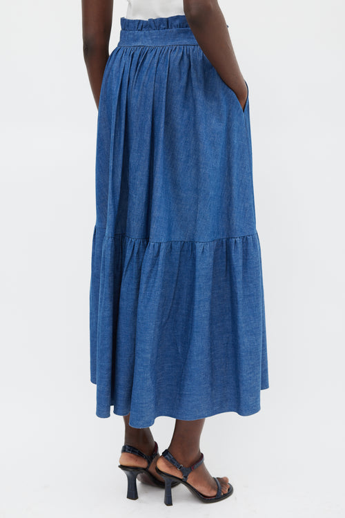 Horses Atelier Medium Wash Ruffled Denim Skirt