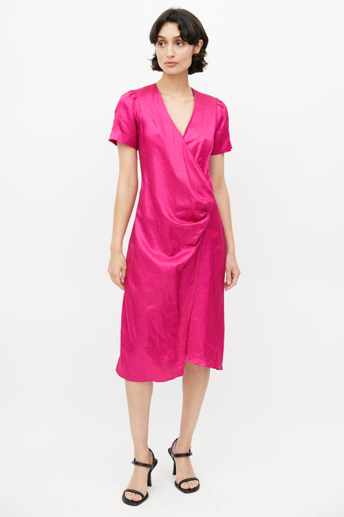 Horses Atelier Pink Linen Wrap Dress