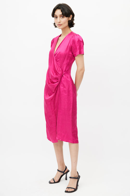 Horses Atelier Pink Linen Wrap Dress