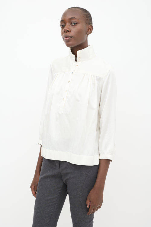 Horses Atelier Cream Silk Mock Neck Top