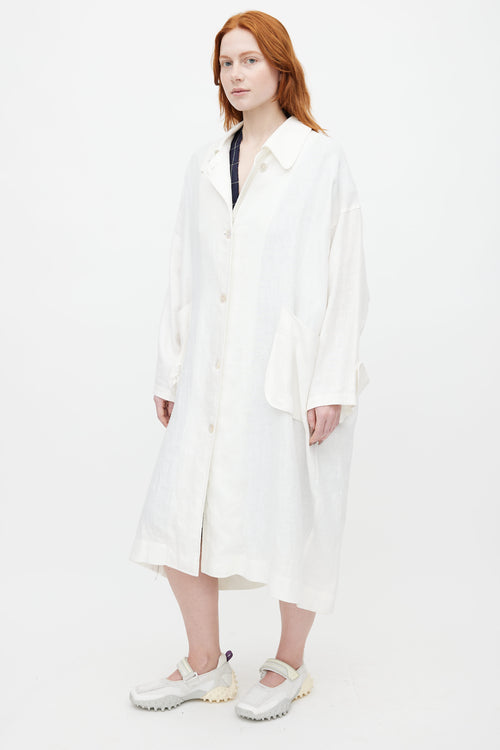 Horses Atelier White Linen Oversized Trench Coat