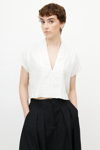 Horses Atelier White Metallic Linen Cropped Top