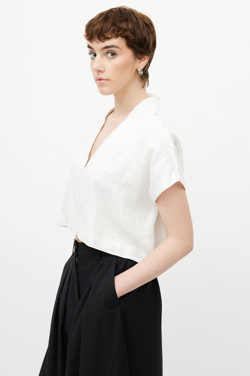 Horses Atelier White Metallic Linen Cropped Top