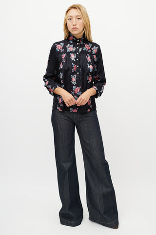 Horses Atelier Black 
Multicolour Silk Floral Shirt